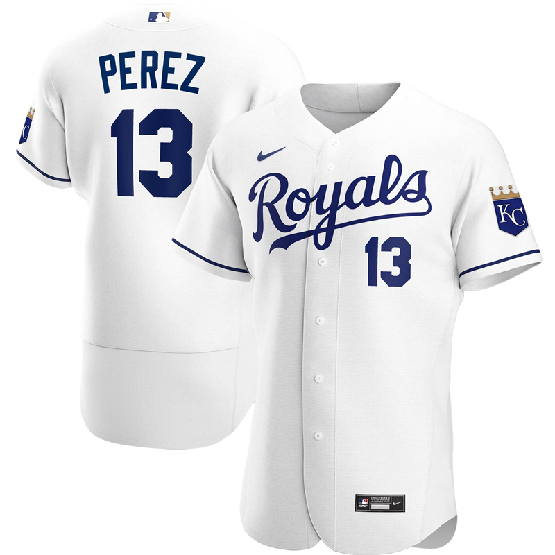 2020 MLB Men Kansas City Royals #13 Salvador Perez Nike White Home 2020 Authentic Player Jersey 1